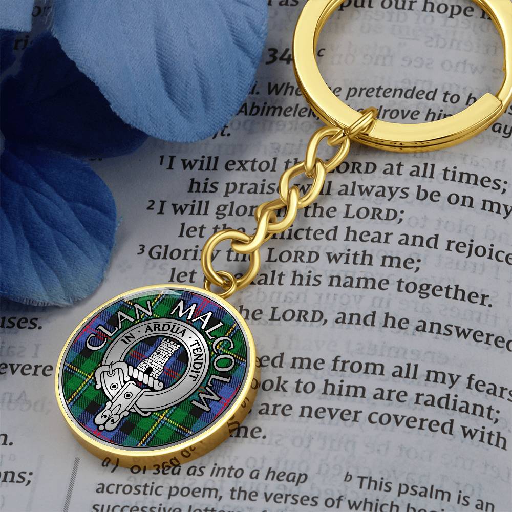 Clan Malcolm Crest & Tartan Pendant Keychain