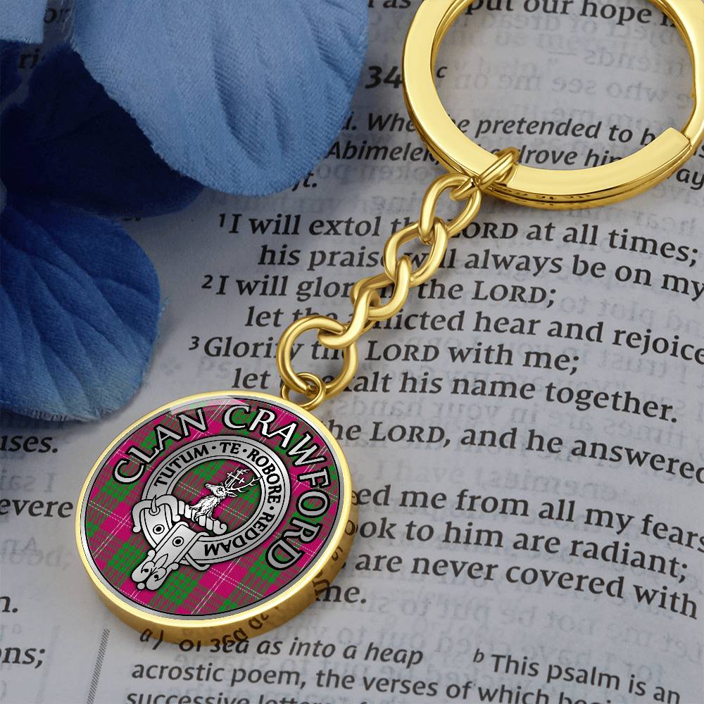 Clan Crawford Crest & Tartan Pendant Keychain