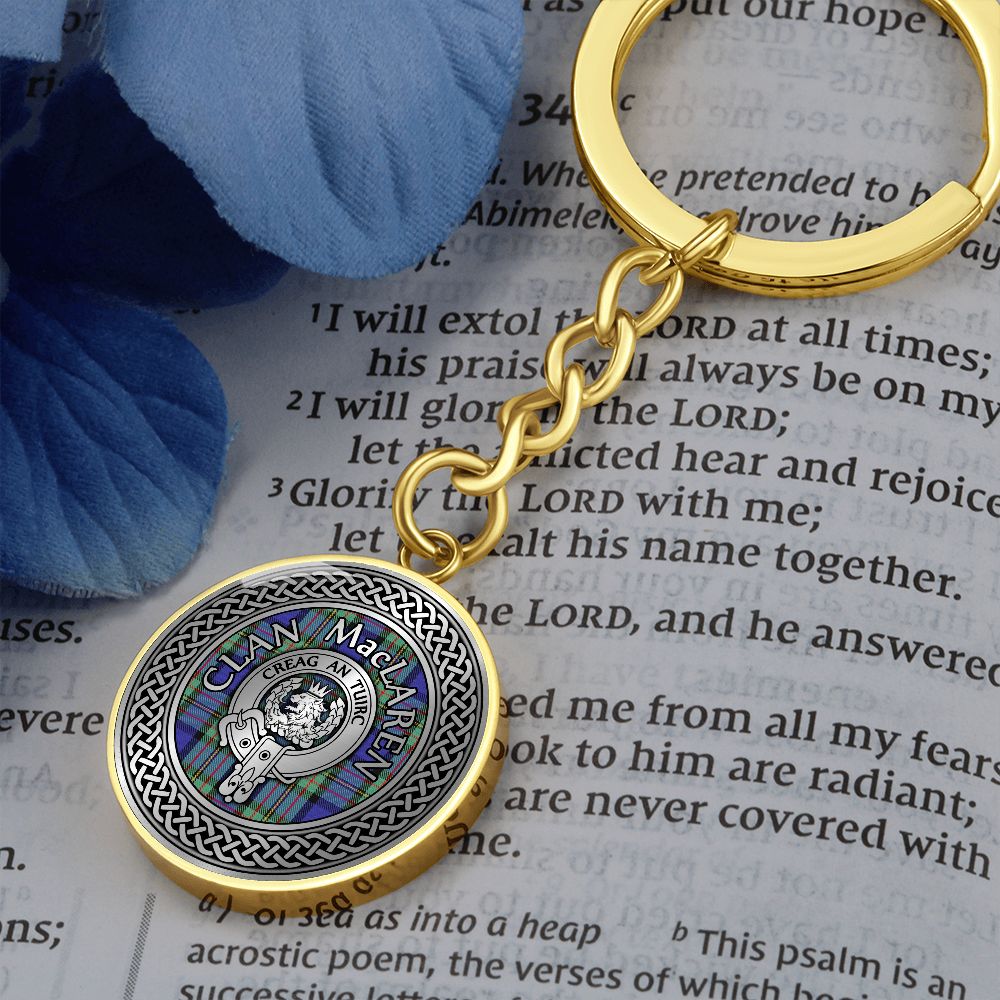 Clan MacLaren Crest & Tartan Knot Pendant Keychain