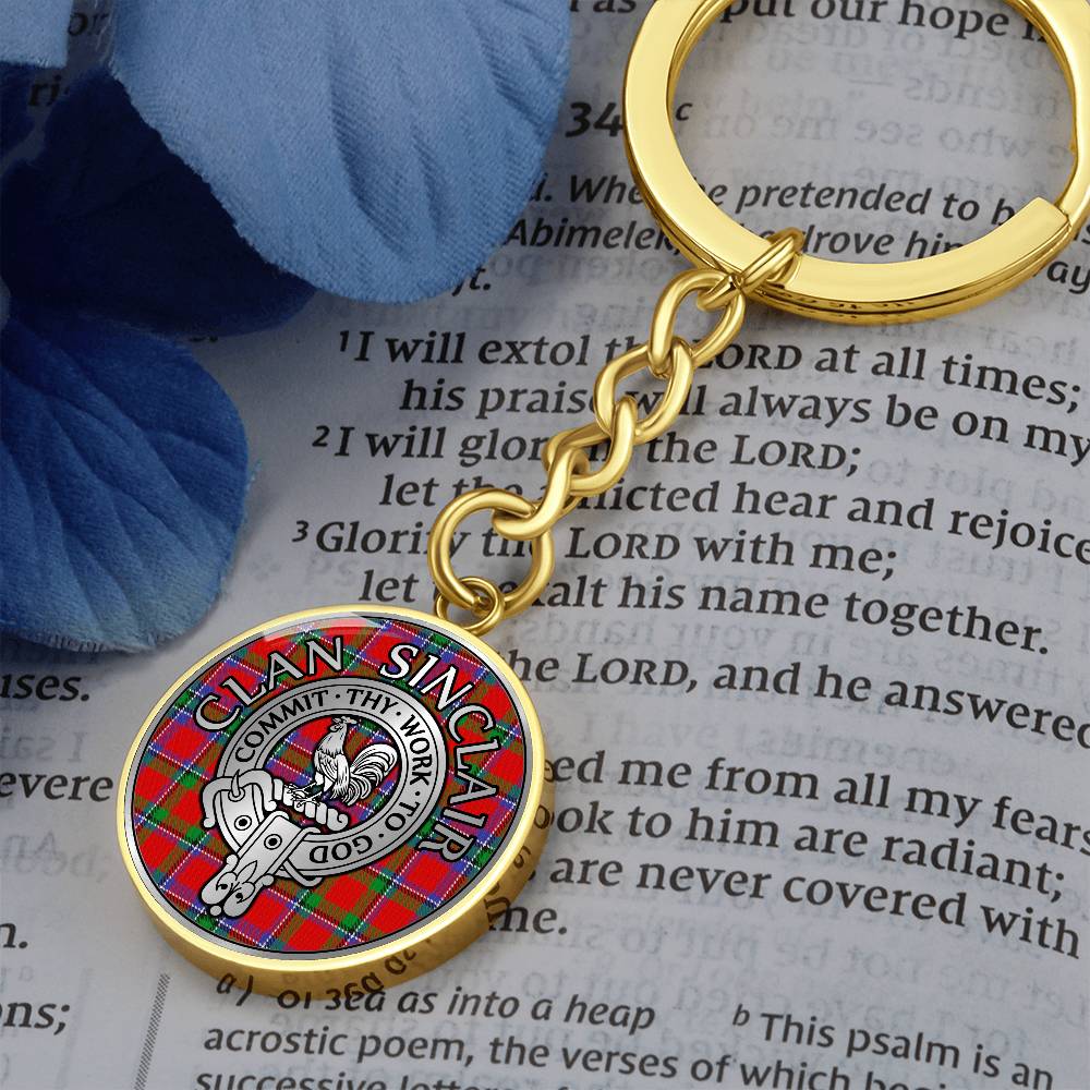 Clan Sinclair Crest & Tartan Pendant Keychain