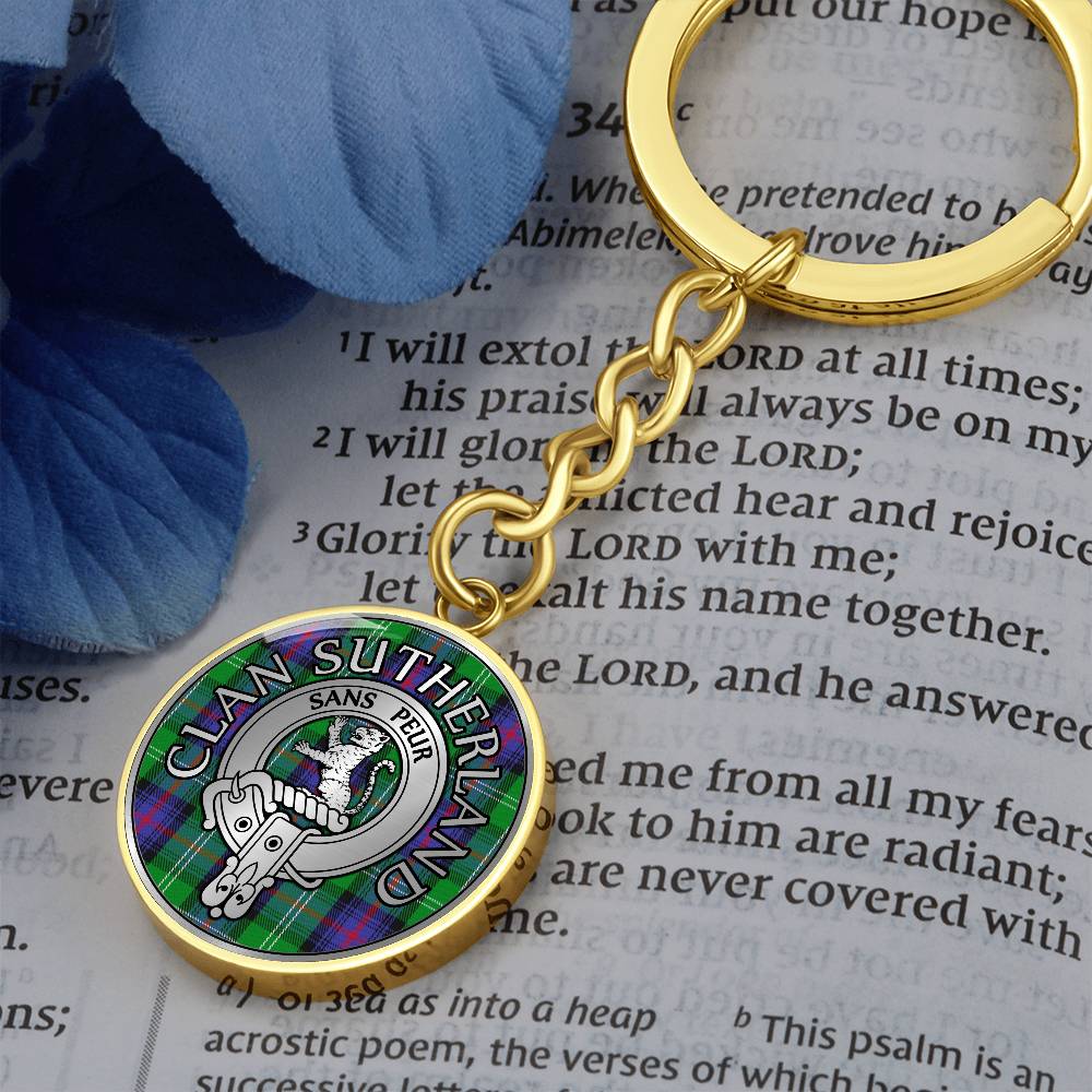 Clan Sutherland Crest & Tartan Pendant Keychain