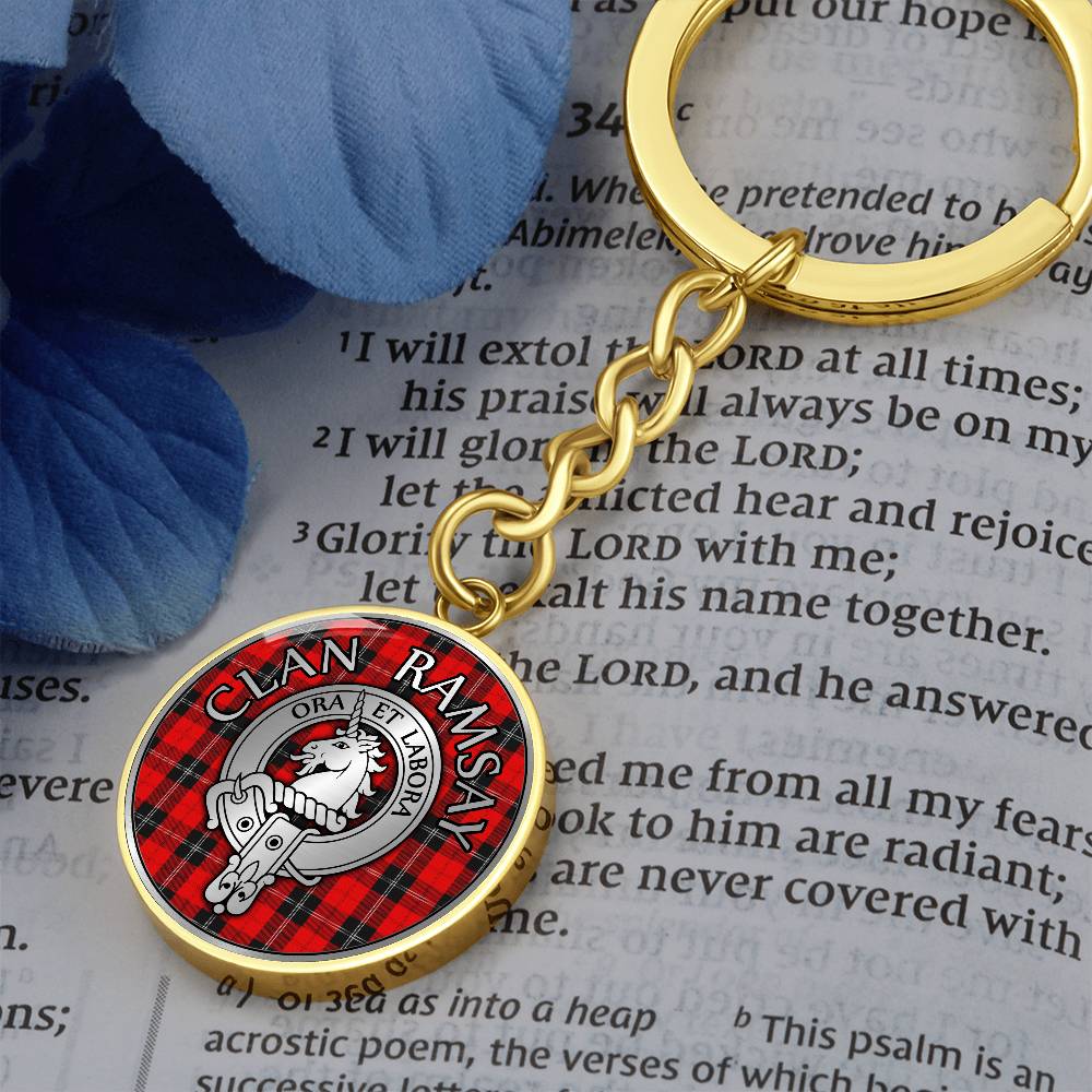 Clan Ramsay Crest & Tartan Pendant Keychain