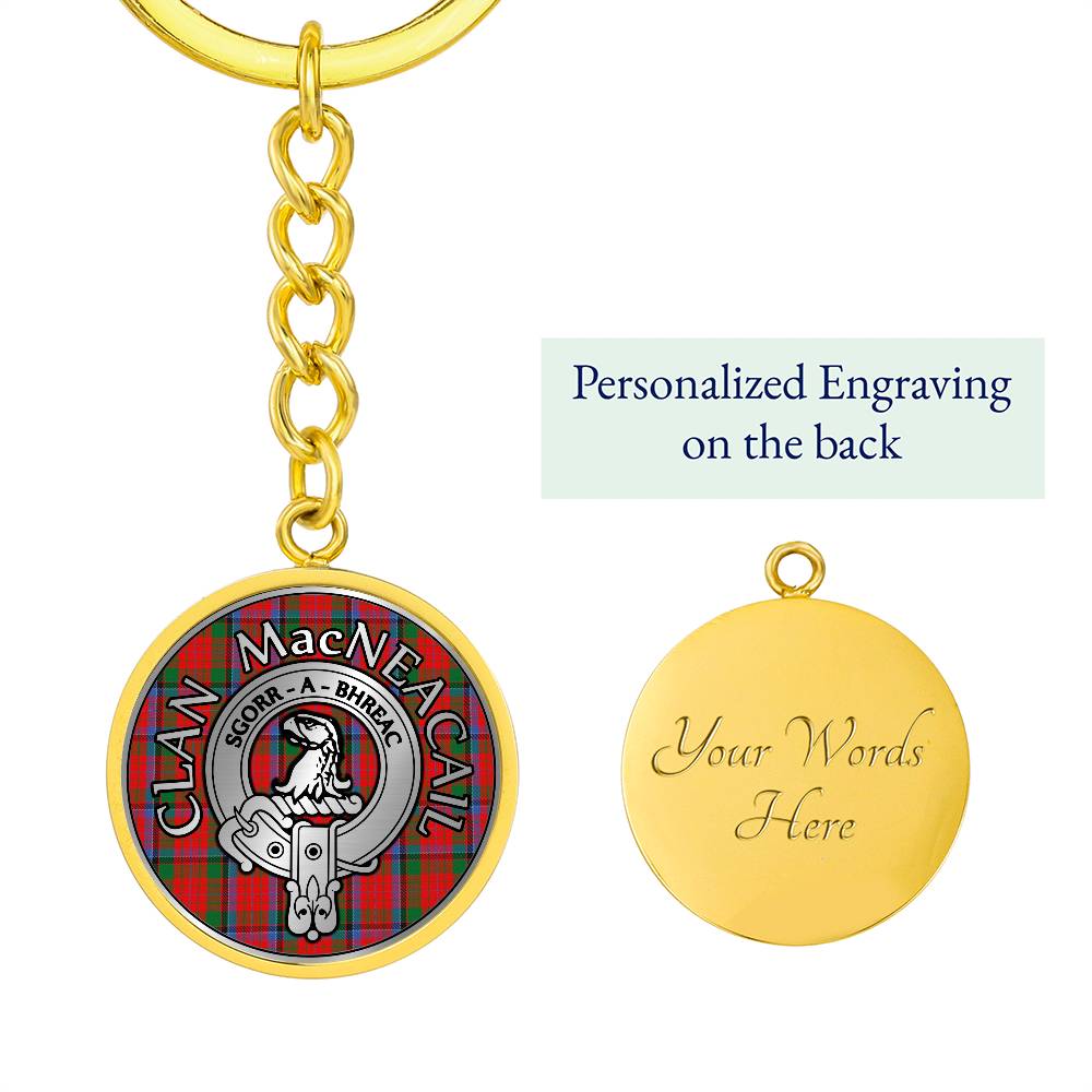 Clan MacNeacail Crest & Tartan Pendant Keychain