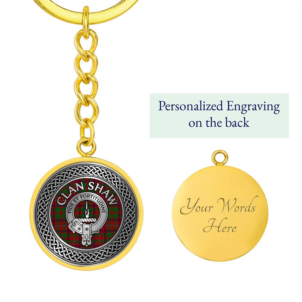 Clan Shaw Crest & Tartan Knot Pendant Keychain