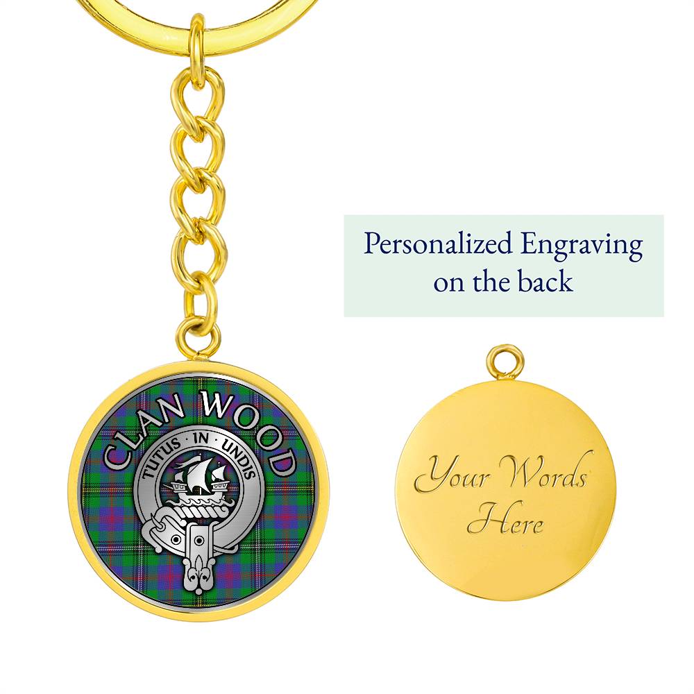 Clan Wood Crest & Tartan Pendant Keychain