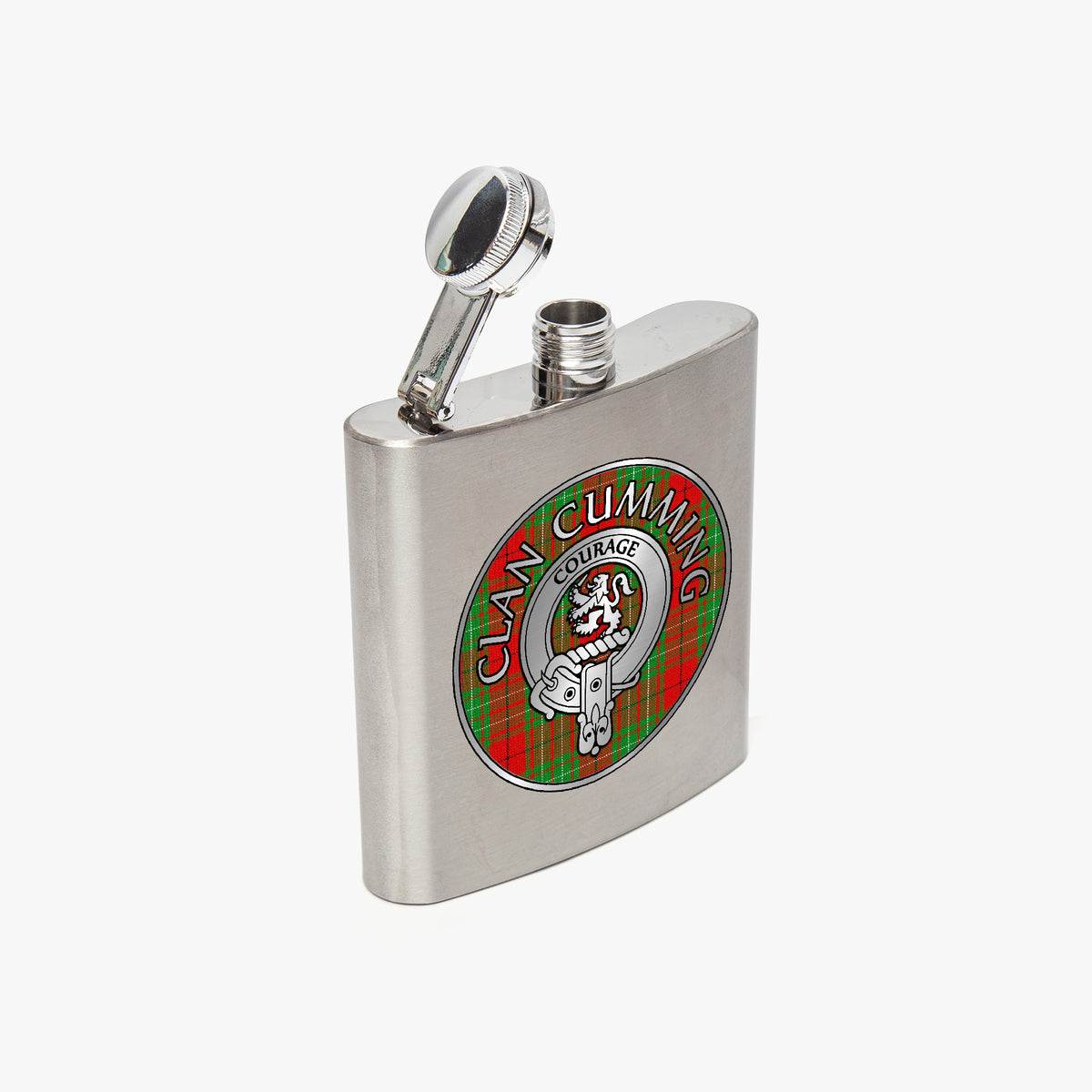 Clan Cumming Crest & Tartan 7oz Stainless Steel Hip Flask