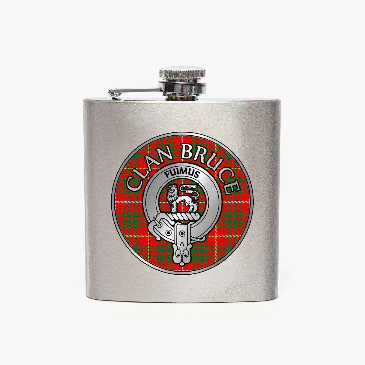 Clan Bruce Crest & Tartan 7oz Stainless Steel Hip Flask
