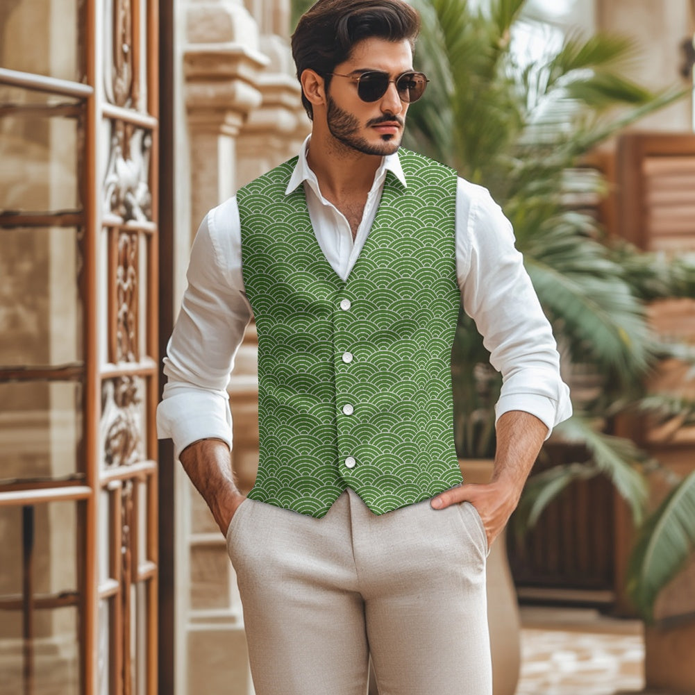 Wagara - Seigaiha Green/Silver Suit vest jacket