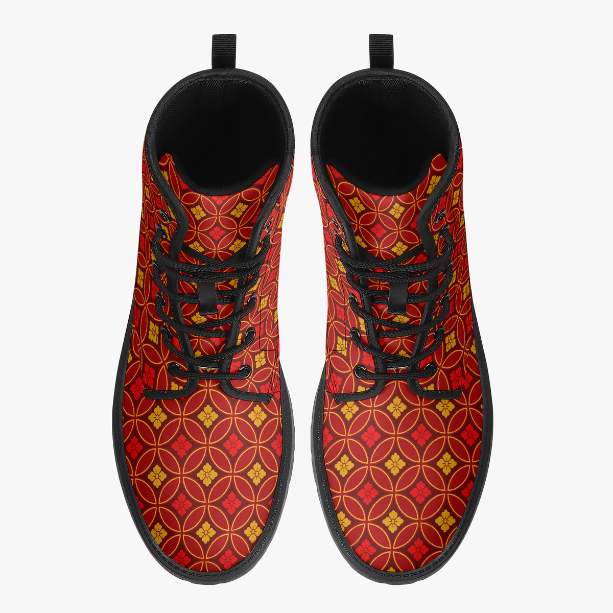 Japanese Wagara - Shippo Red - PU Leather Boots