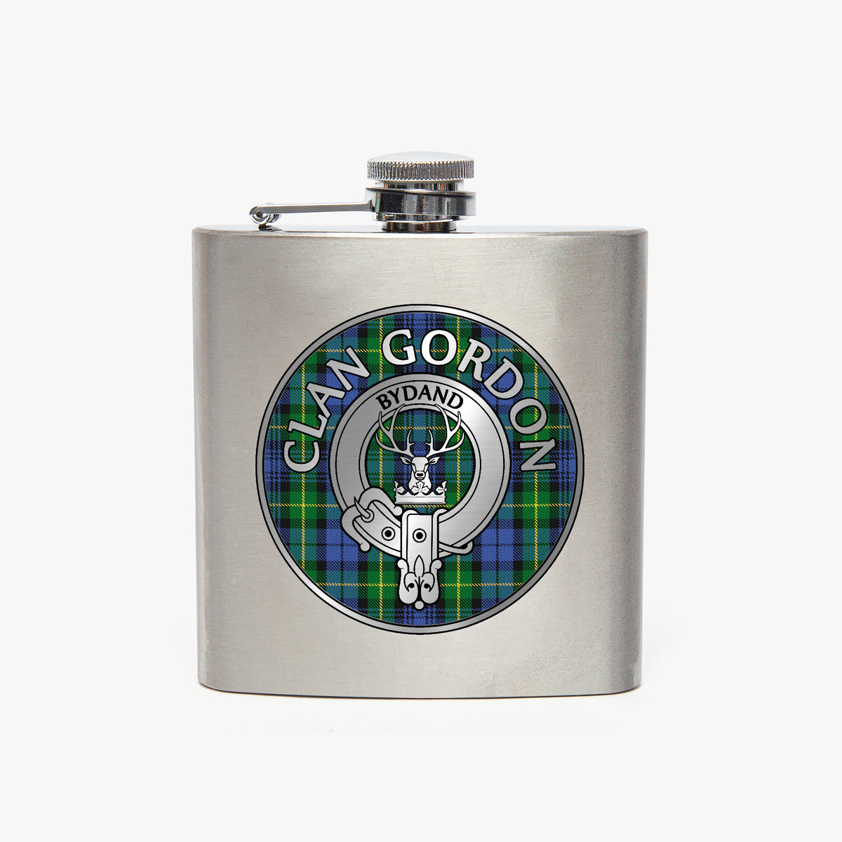 Clan Gordon Crest & Tartan 7oz Stainless Steel Hip Flask