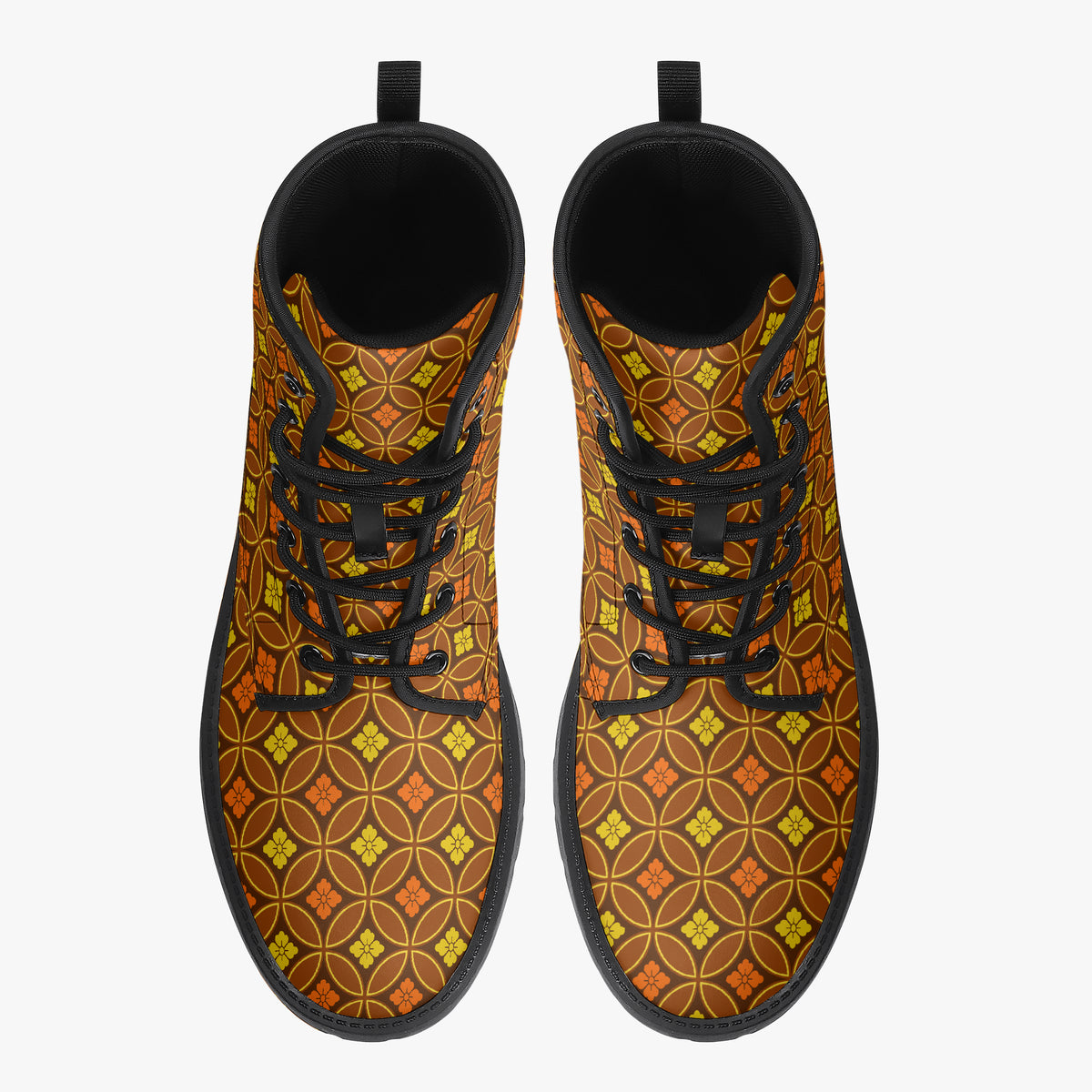 Japanese Wagara - Seigaiha Orange - PU Leather Boots