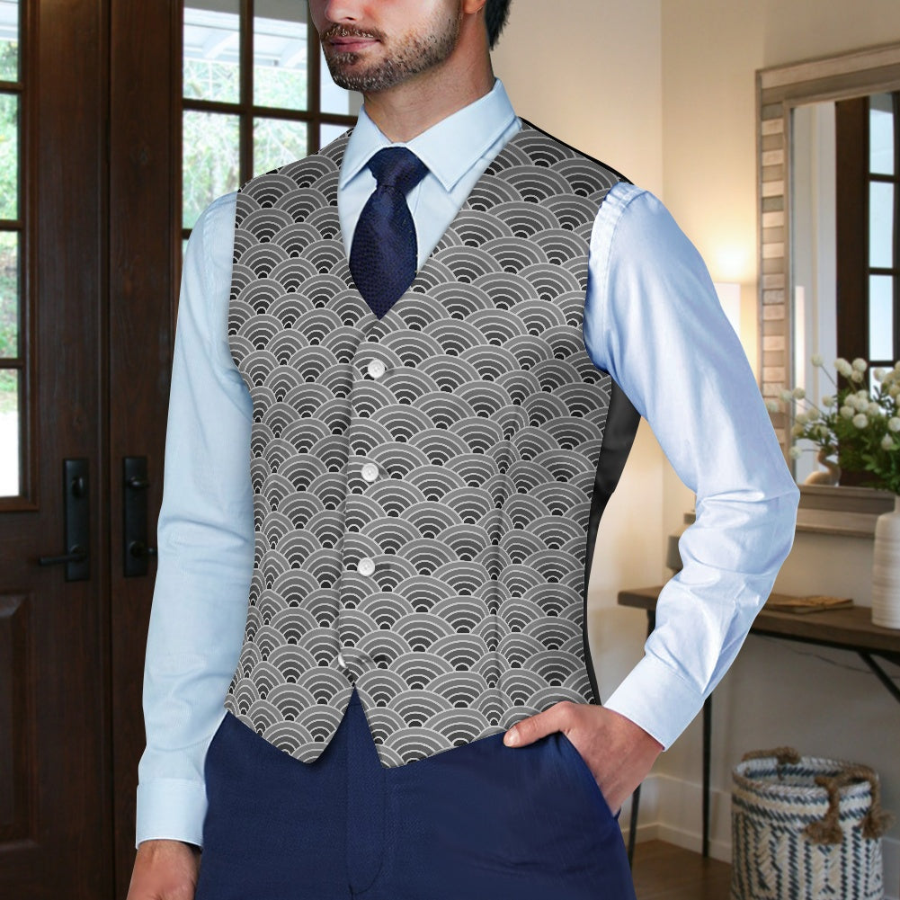 Wagara - Seigaiha Grey Suit vest jacket