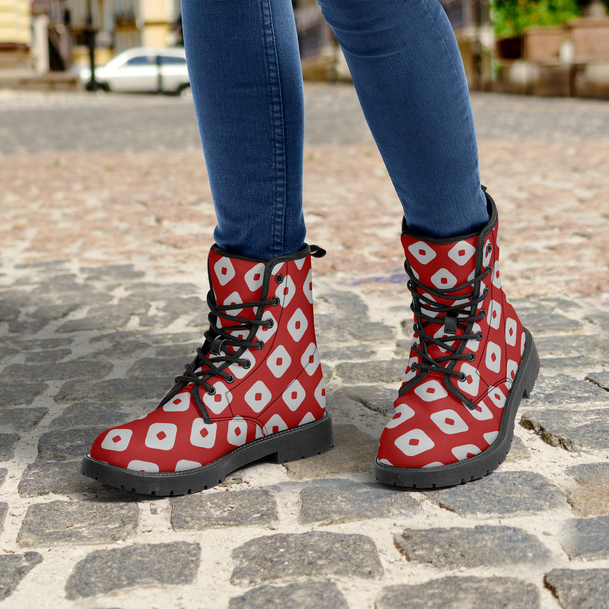 Japanese Wagara - Kanoko Red - PU Leather Boots