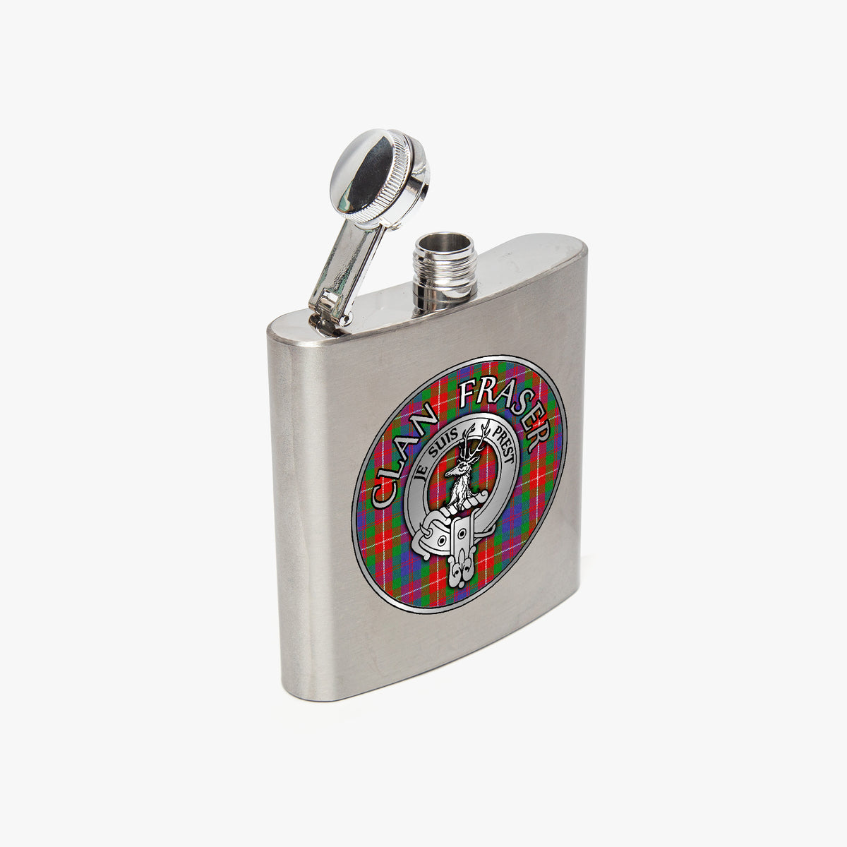 Clan Fraser Crest & Tartan 7oz Stainless Steel Hip Flask
