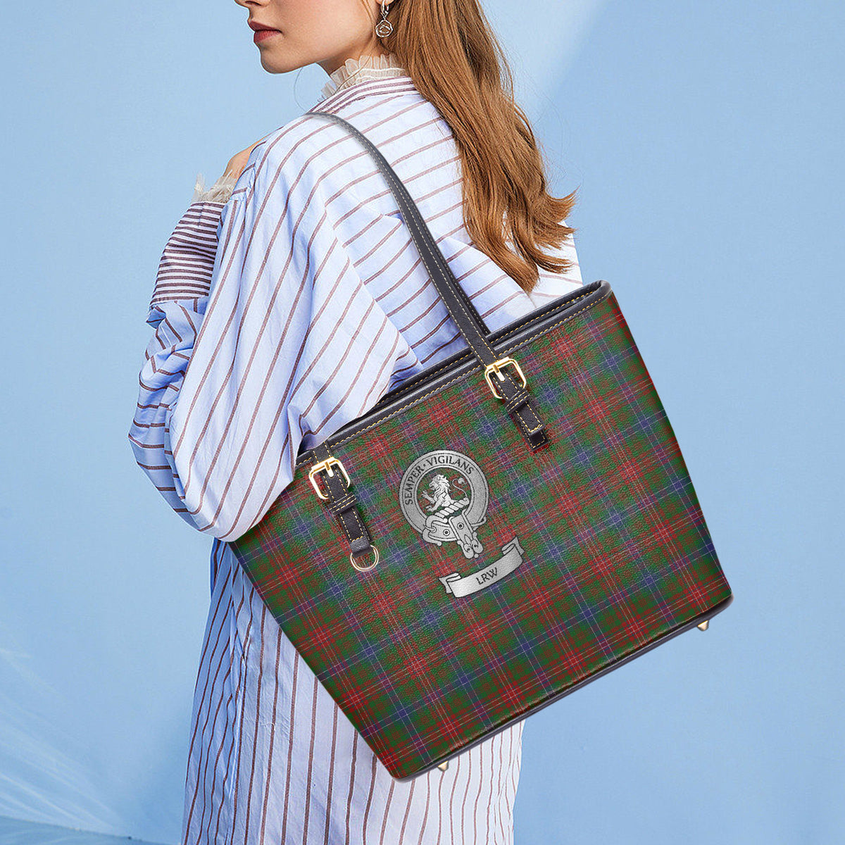 Clan Wilson Crest (LRW) & Tartan Medium Leather Tote Bag