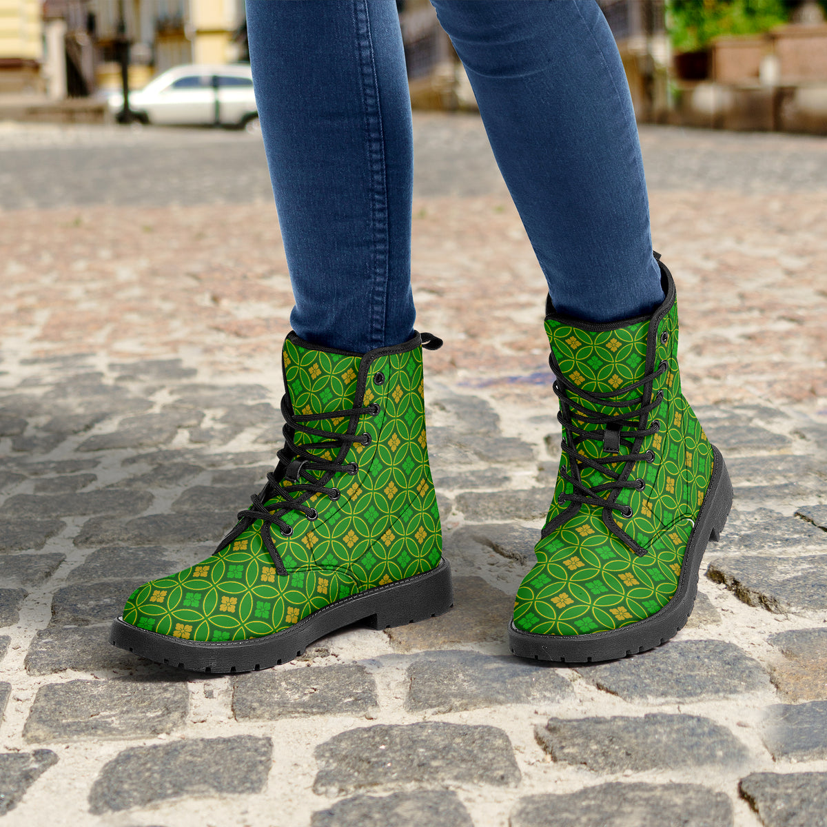 Japanese Wagara - Shippo Green - PU Leather Boots