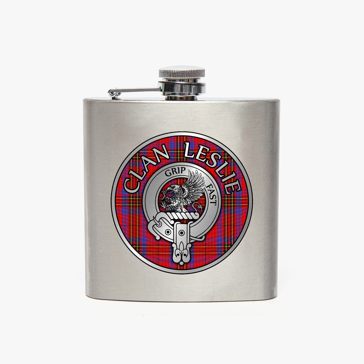Clan Leslie Crest & Tartan 7oz Stainless Steel Hip Flask