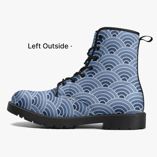 Japanese Wagara - Seigaiha Blue - PU Leather Boots