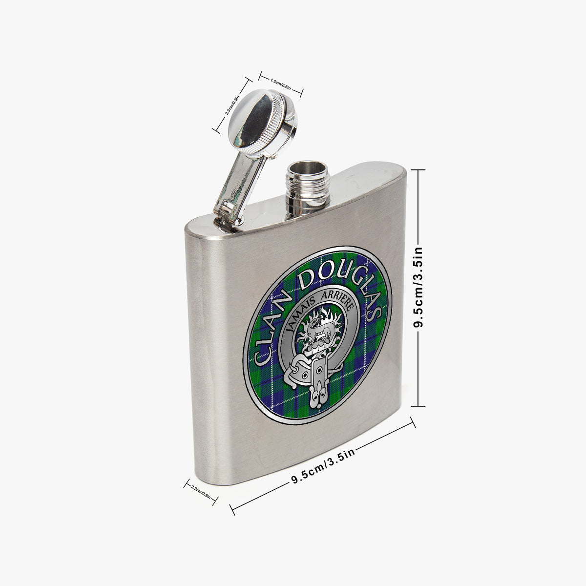 Clan Douglas Crest & Tartan 7oz Stainless Steel Hip Flask