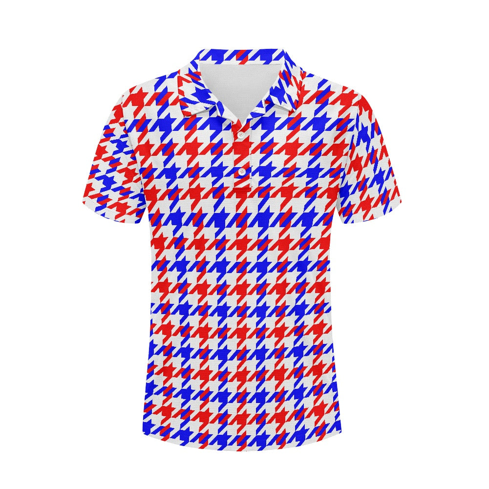 Red White Blue Houndstooth Polo shirt