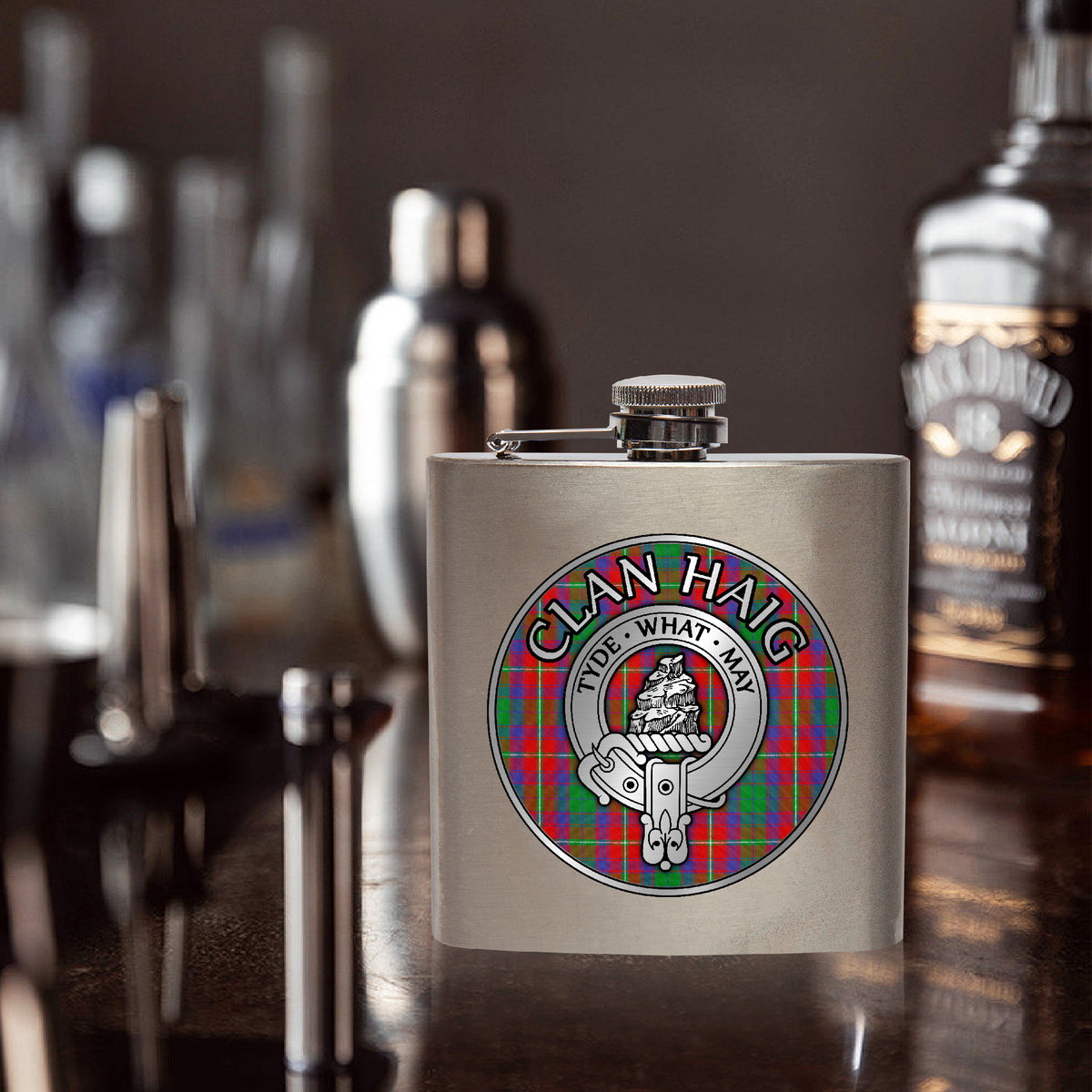 Clan Haig Crest & Tartan 7oz Stainless Steel Hip Flask