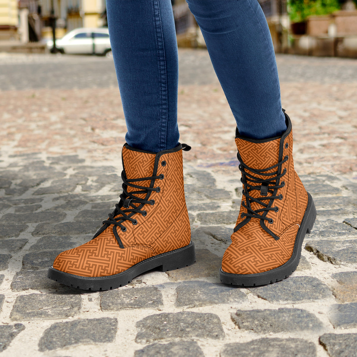 Japanese Wagara - Sayagata Orange - PU Leather Boots