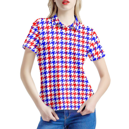 Red White Blue Houndstooth Women's Polo Shirt