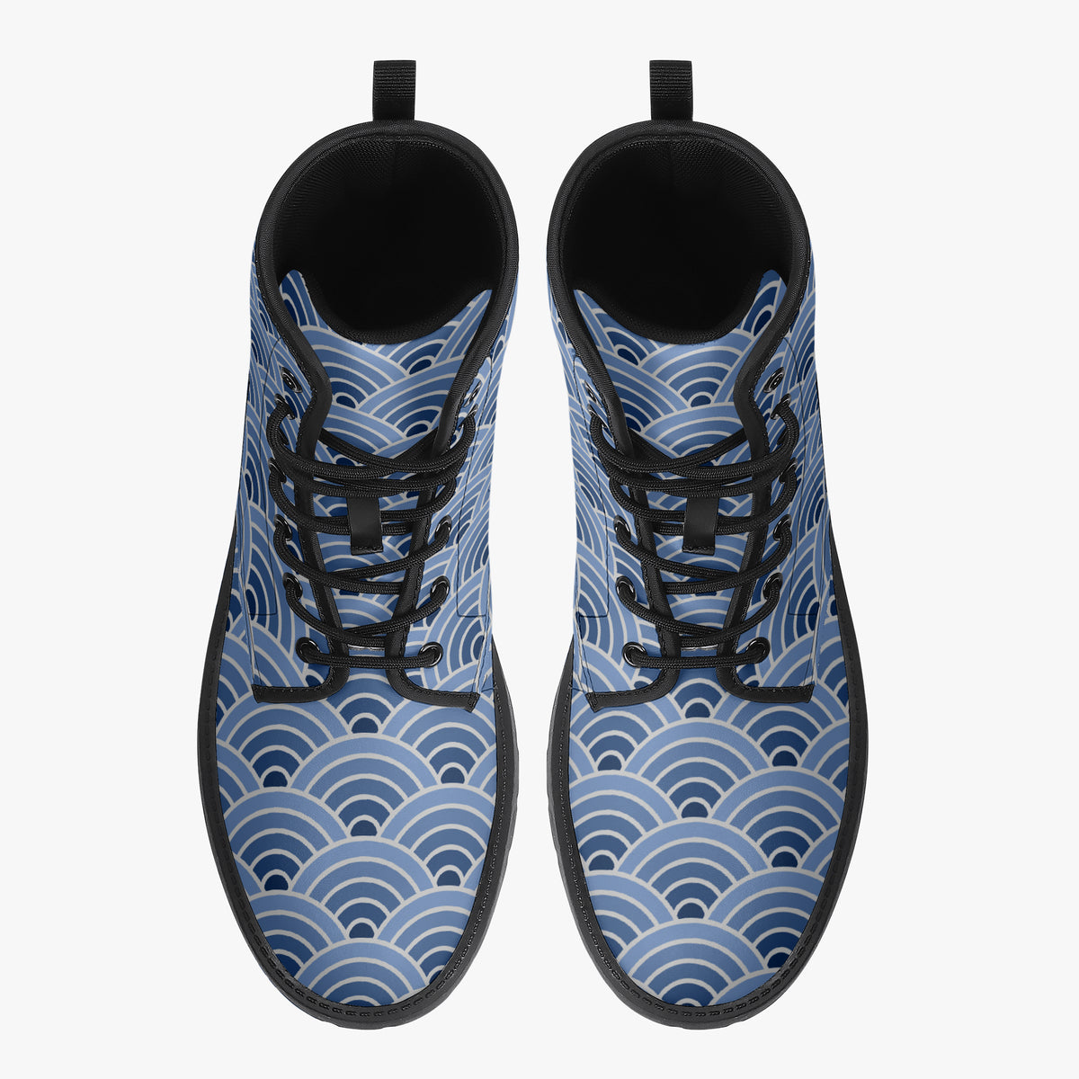 Japanese Wagara - Seigaiha Blue - PU Leather Boots