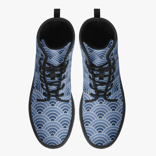 Japanese Wagara - Seigaiha Blue - PU Leather Boots
