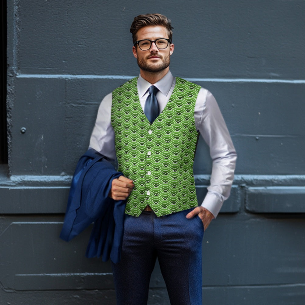 Wagara - Seigaiha Green Suit vest jacket