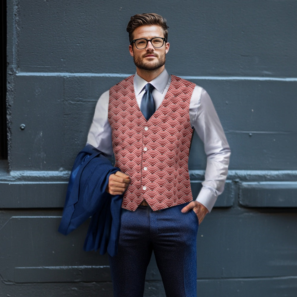Wagara - Seigaiha Red Suit vest jacket