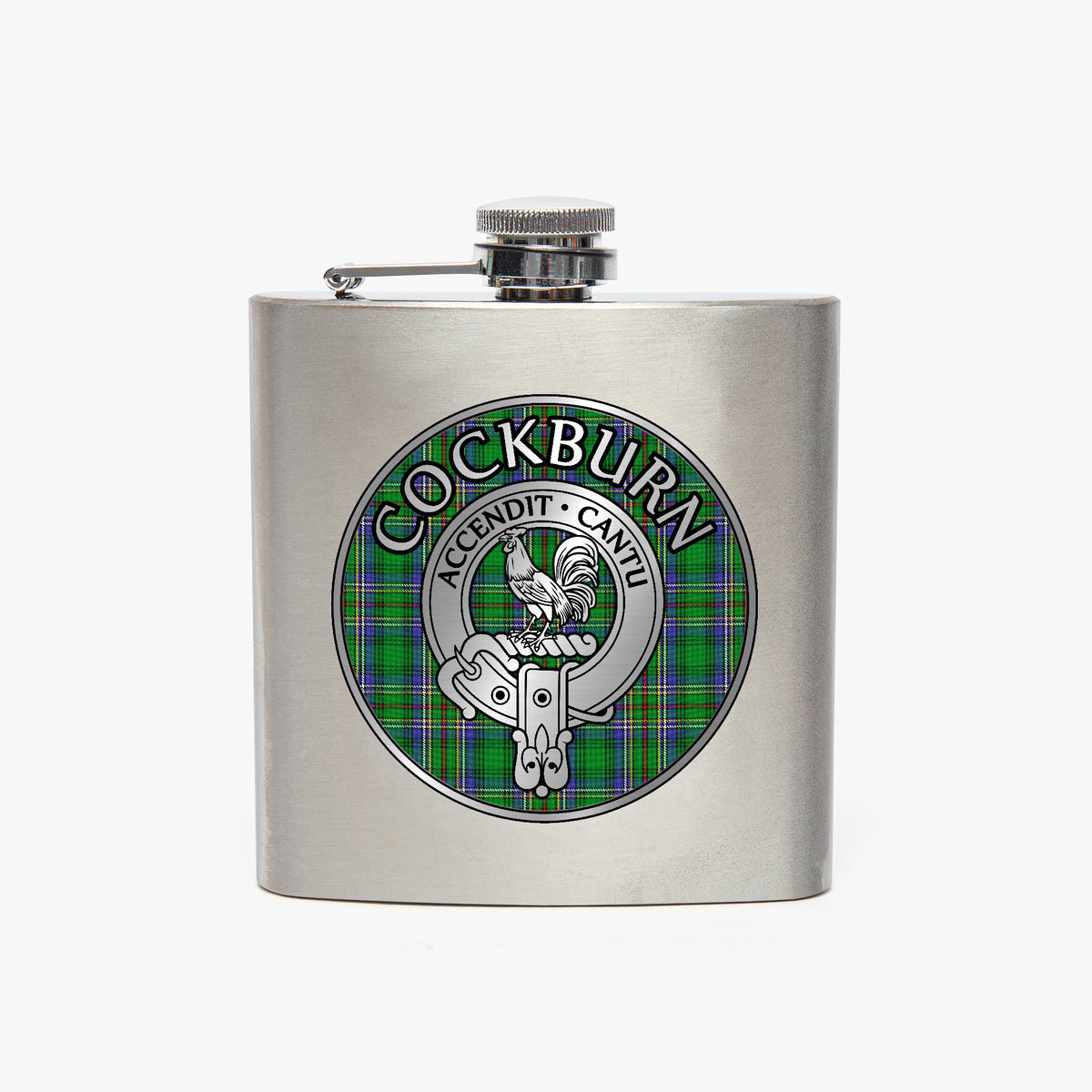 Clan Cockburn Crest & Tartan 7oz Stainless Steel Hip Flask