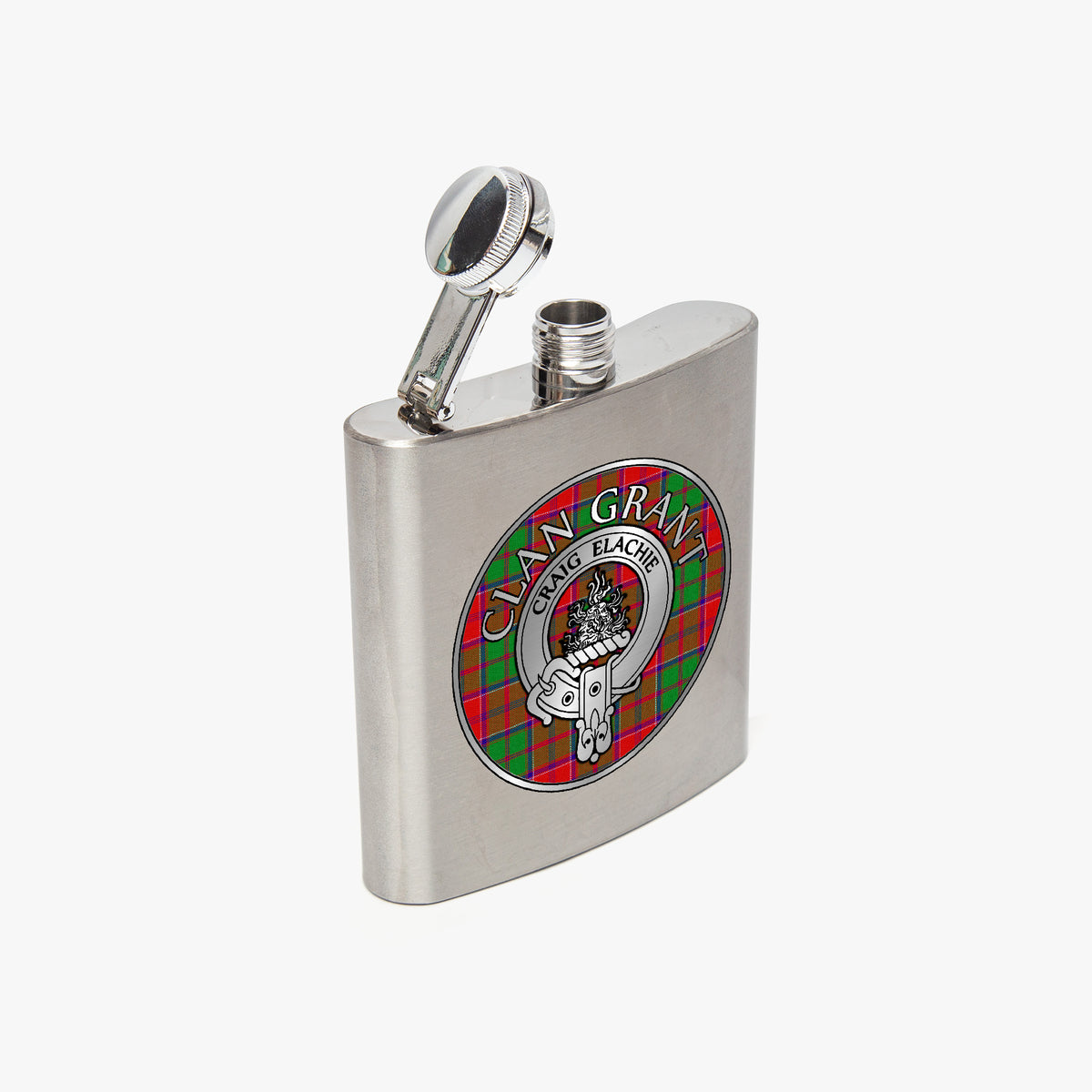Clan Grant Crest & Tartan 7oz Stainless Steel Hip Flask