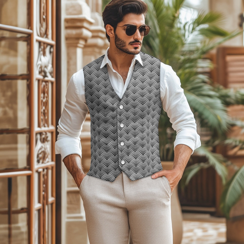 Wagara - Seigaiha Grey Suit vest jacket