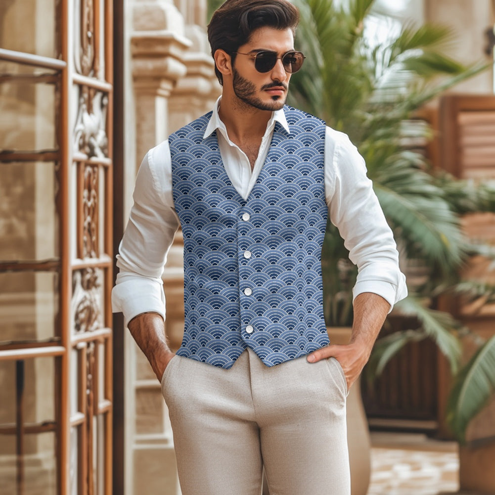 Wagara - Seigaiha Blue Suit vest jacket