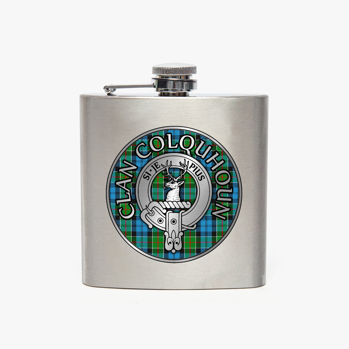 Clan Colquhoun Crest & Tartan 7oz Stainless Steel Hip Flask