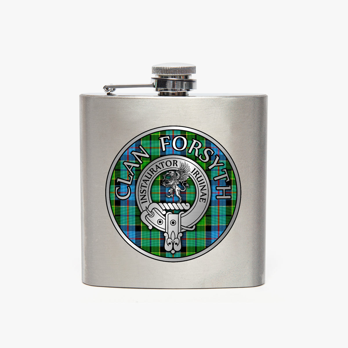 Clan Forsyth Crest & Tartan 7oz Stainless Steel Hip Flask