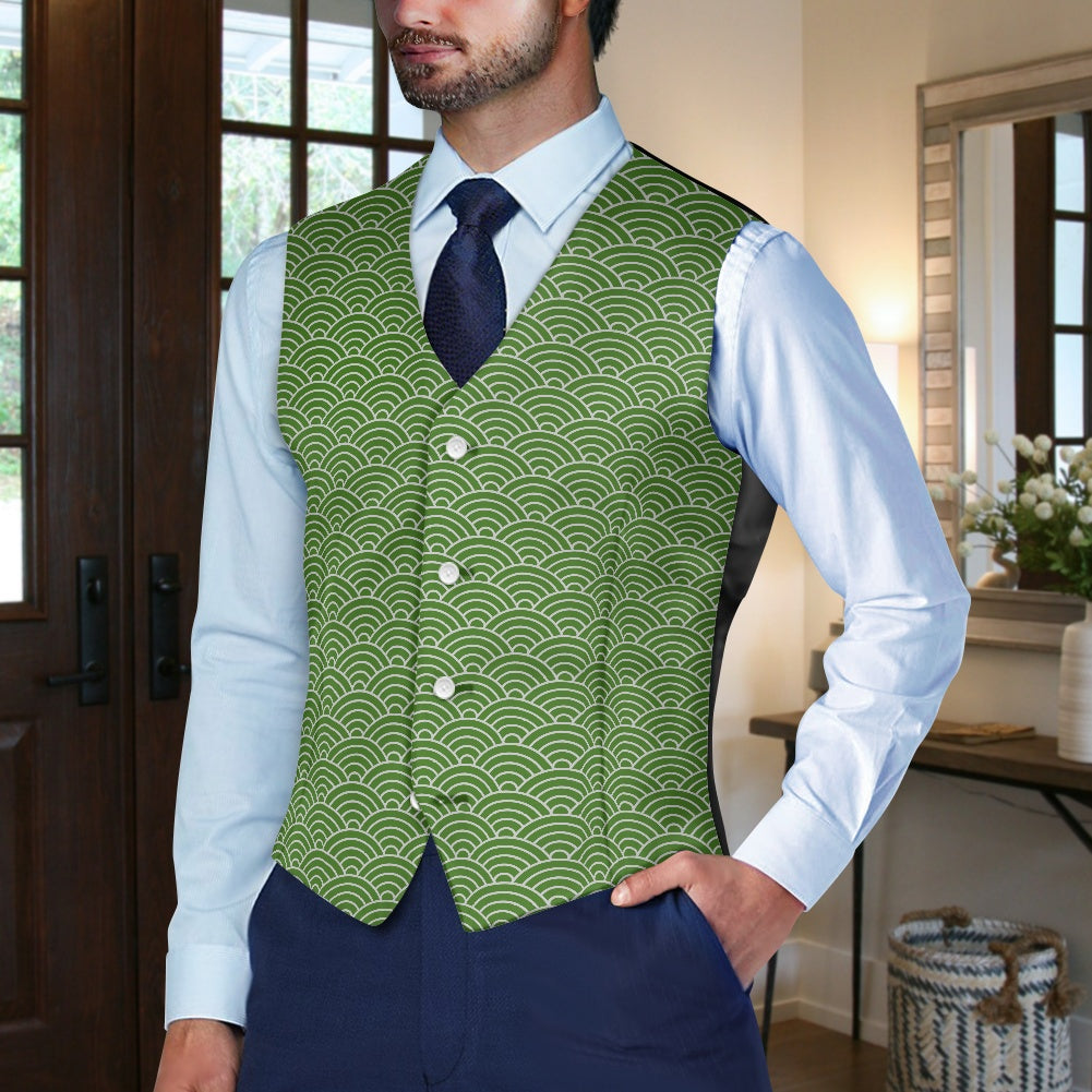Wagara - Seigaiha Green/Silver Suit vest jacket