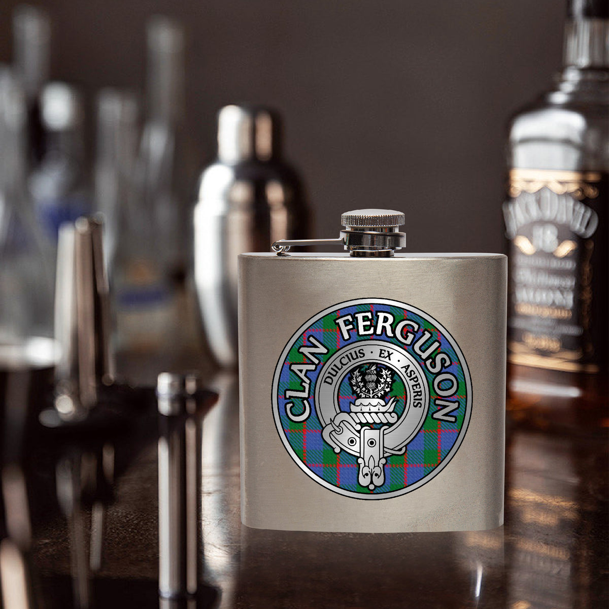 Clan Ferguson Crest & Tartan 7oz Stainless Steel Hip Flask