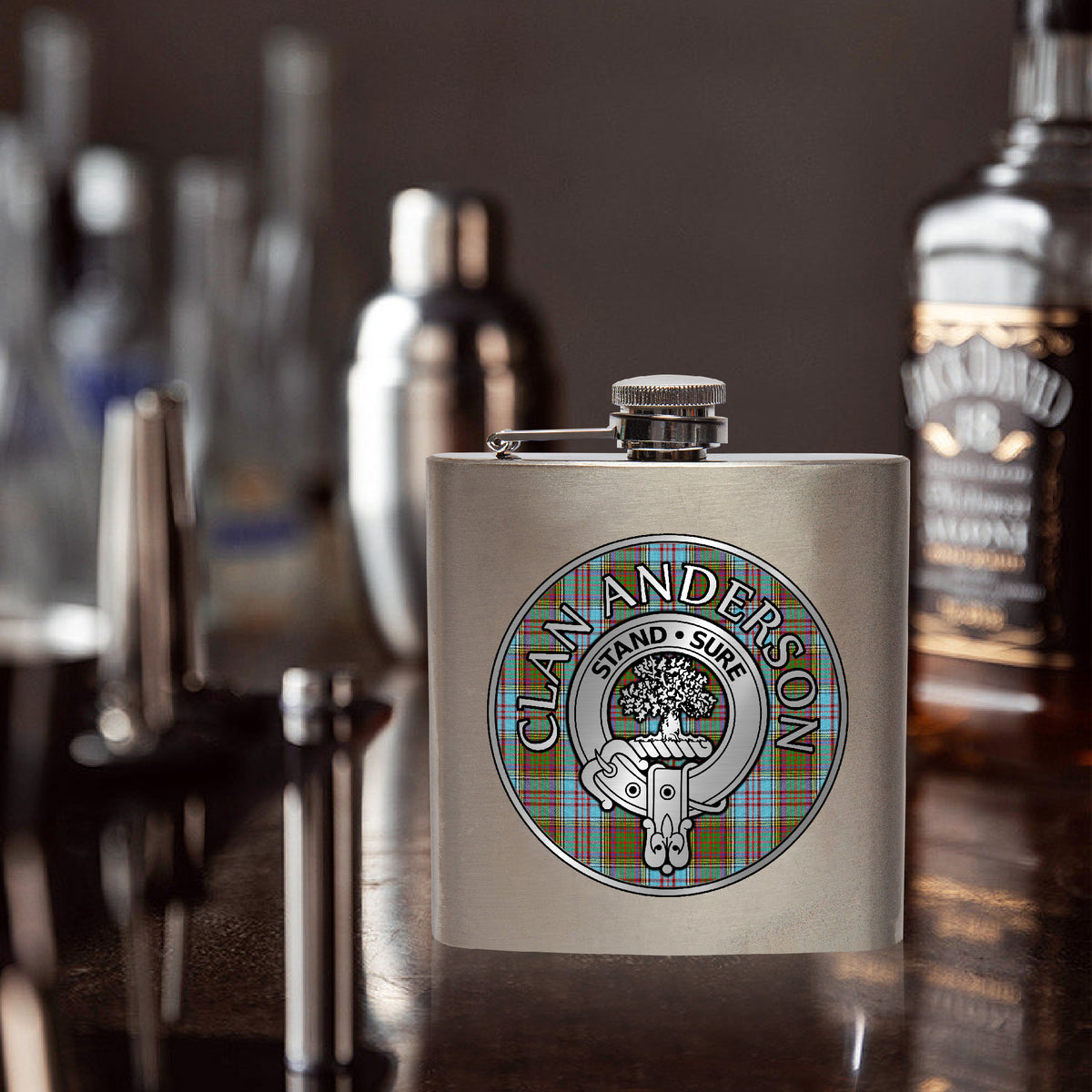 Clan Anderson Crest & Tartan 7oz Stainless Steel Hip Flask