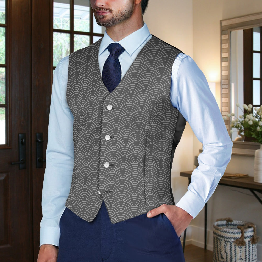 Wagara - Seigaiha Grey Suit vest jacket
