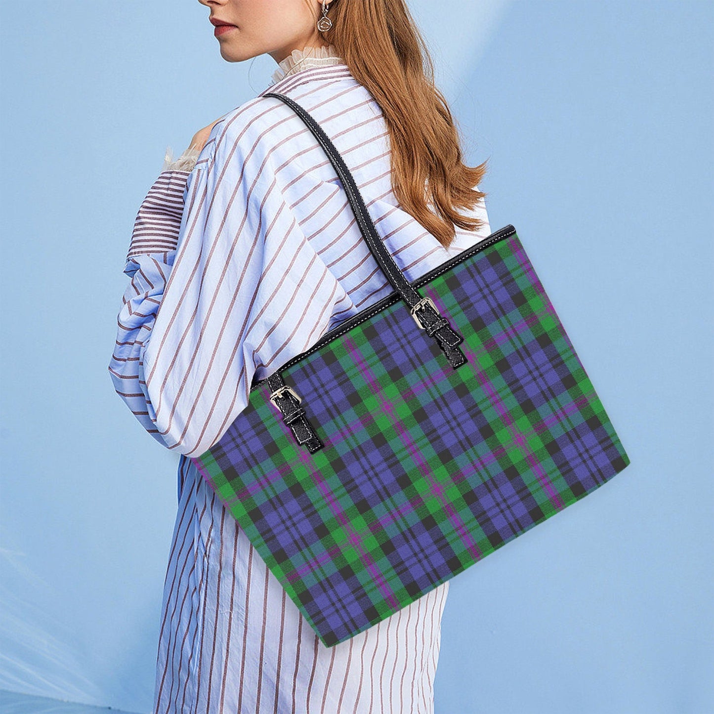 Clan Baird Tartan Large Leather Tote Bag