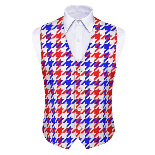 Red White Blue Houndstooth Suit vest jacket