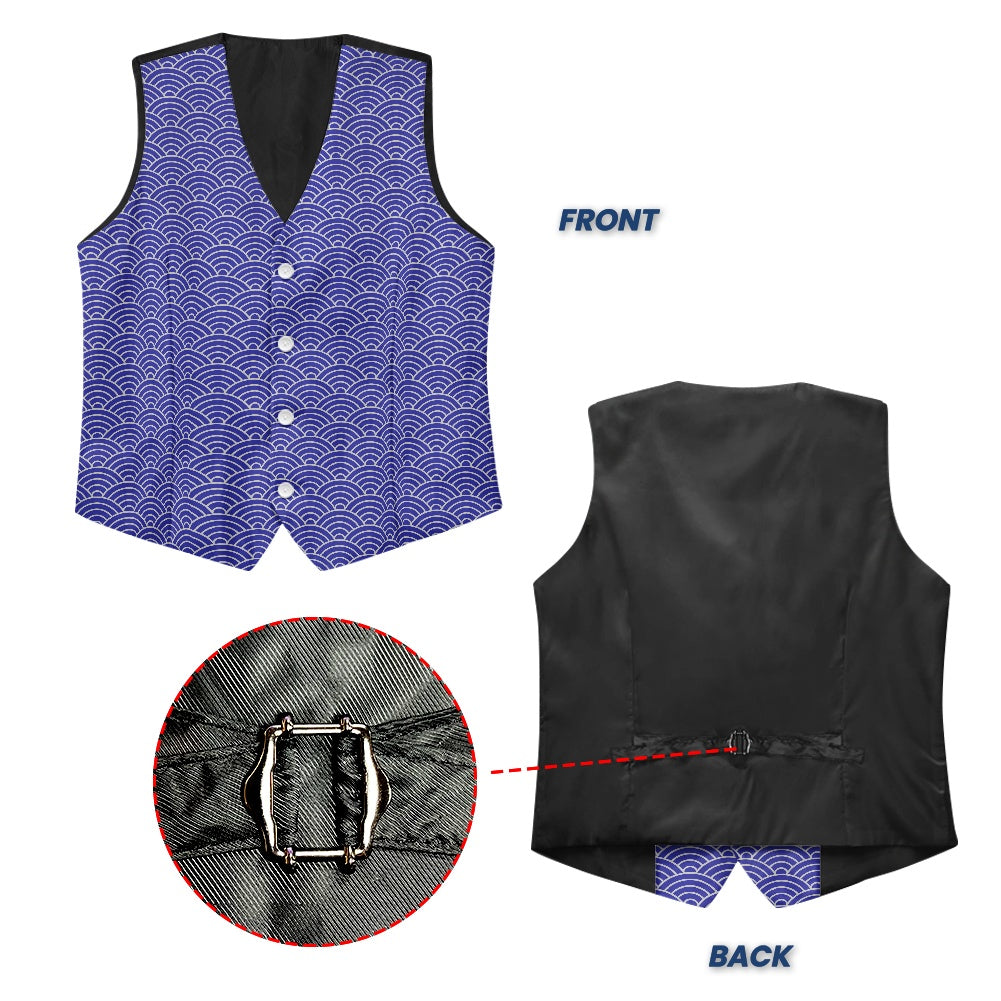 Wagara - Seigaiha Blue/Silver Suit vest jacket