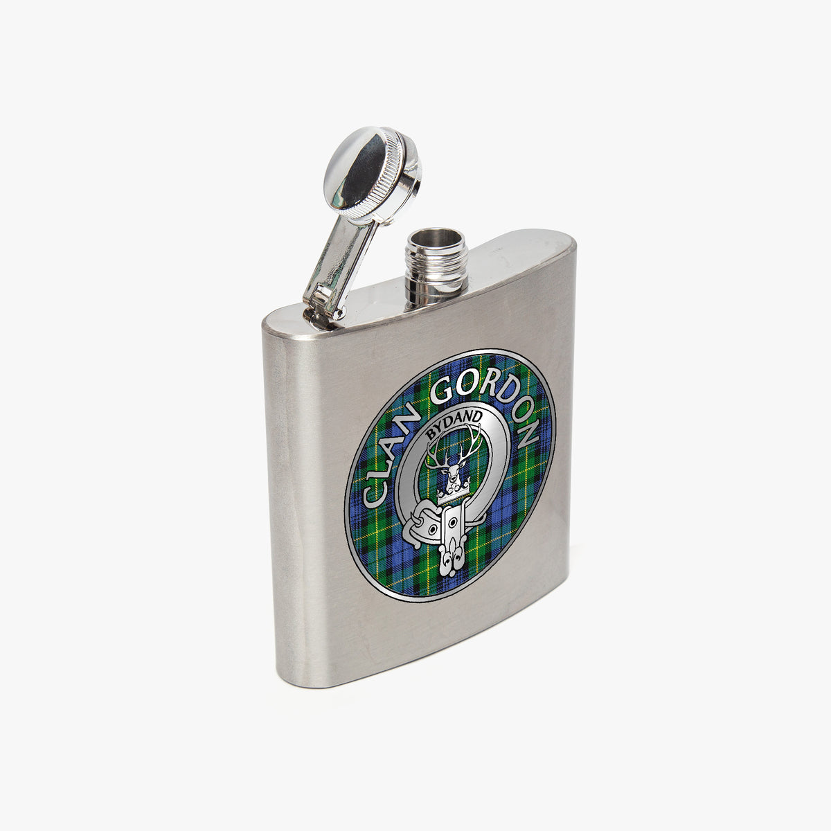 Clan Gordon Crest & Tartan 7oz Stainless Steel Hip Flask