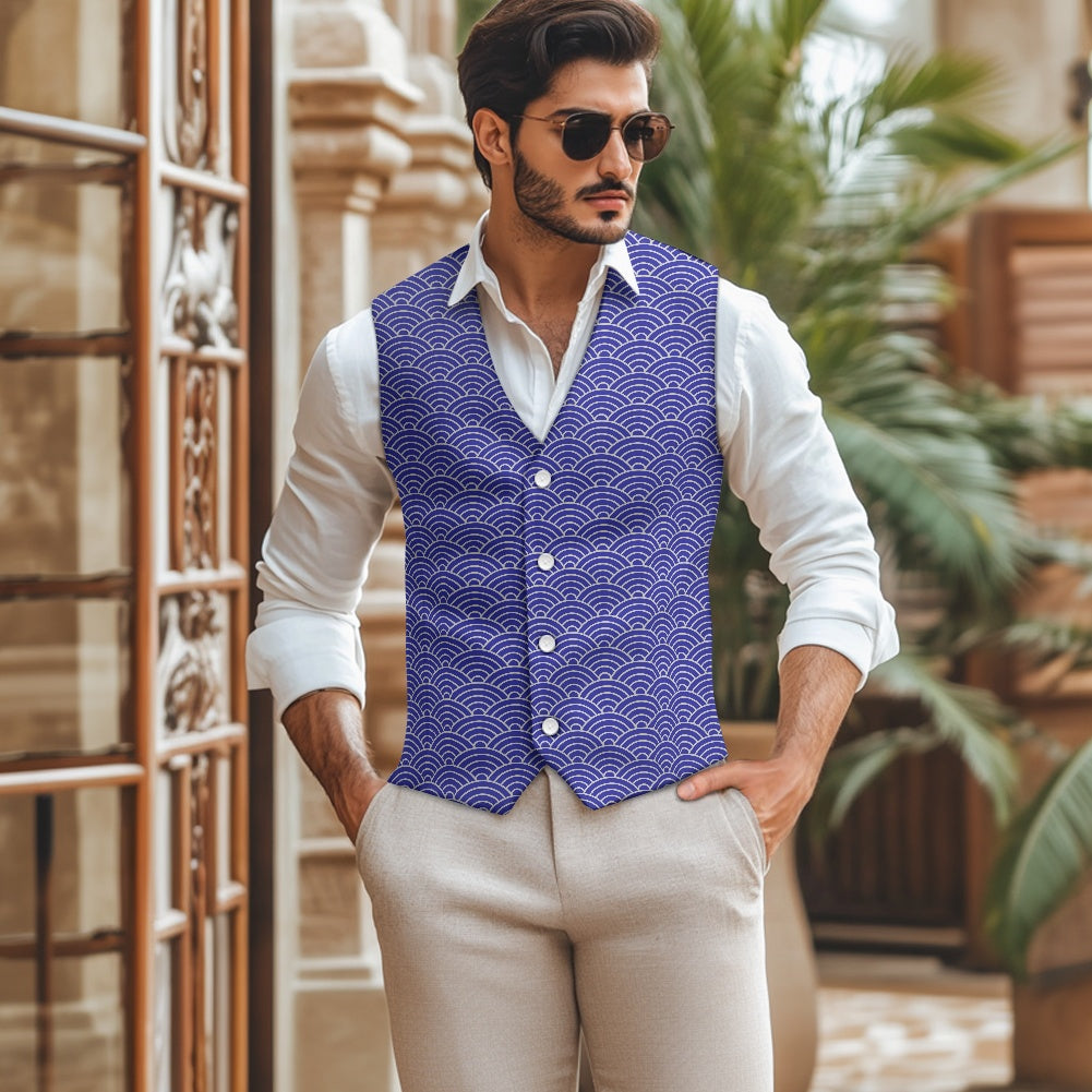 Wagara - Seigaiha Blue/Silver Suit vest jacket