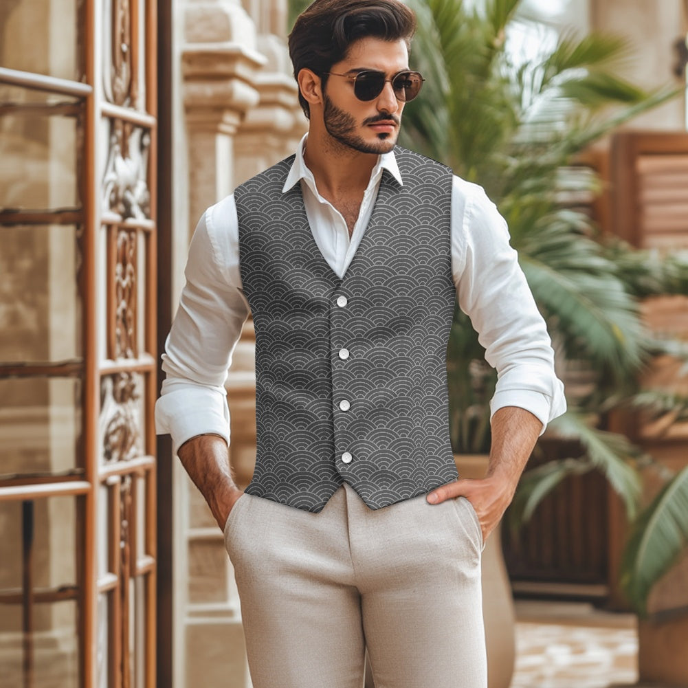 Wagara - Seigaiha Grey Suit vest jacket