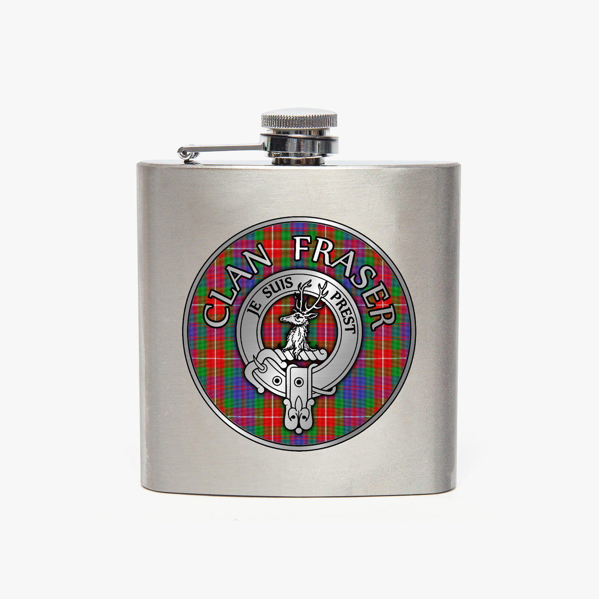 Clan Fraser Crest & Tartan 7oz Stainless Steel Hip Flask