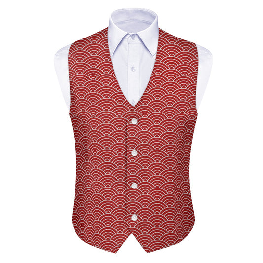 Wagara - Seigaiha Red/Silver Suit vest jacket