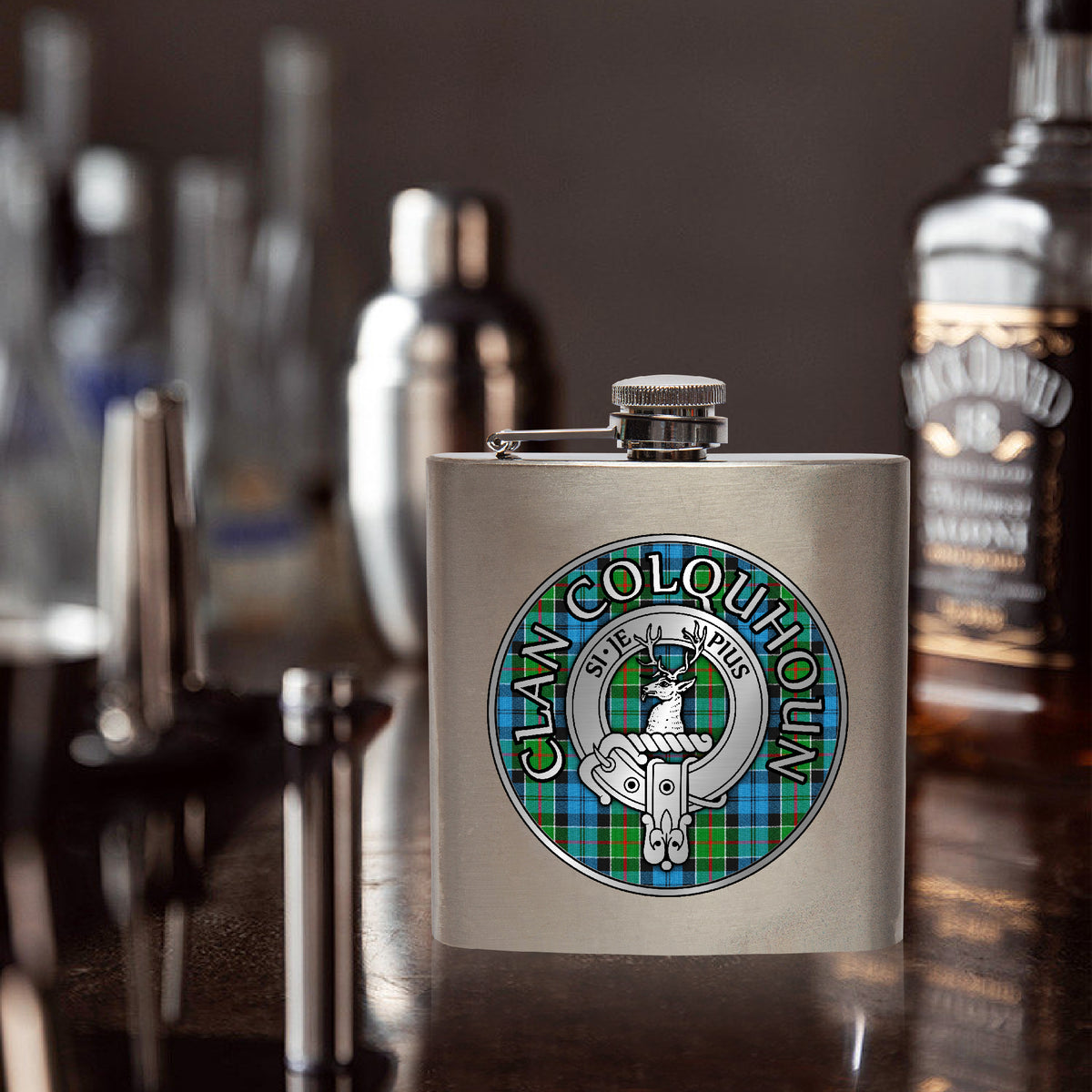 Clan Colquhoun Crest & Tartan 7oz Stainless Steel Hip Flask